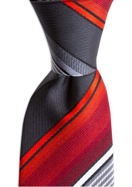 Turuncu Gri Beyaz Çizgili 7,5 cm Genişliğinde Ipek Kravat fiyatları