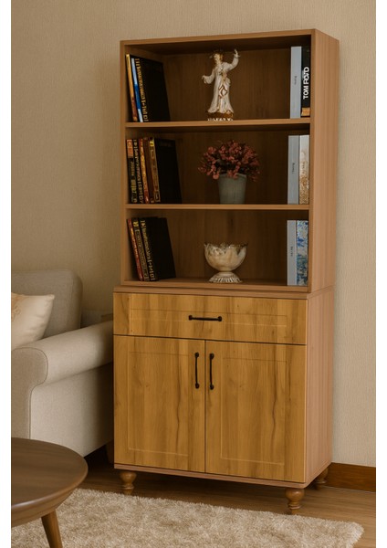 Alin Wood MDF Kapaklı Şifonyer ve Kitaplık Set