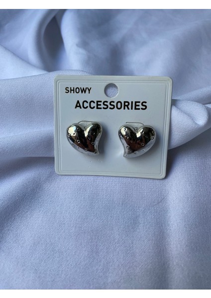 Kararmaz Çelik Kalp Detaylı Gümüş Küpe