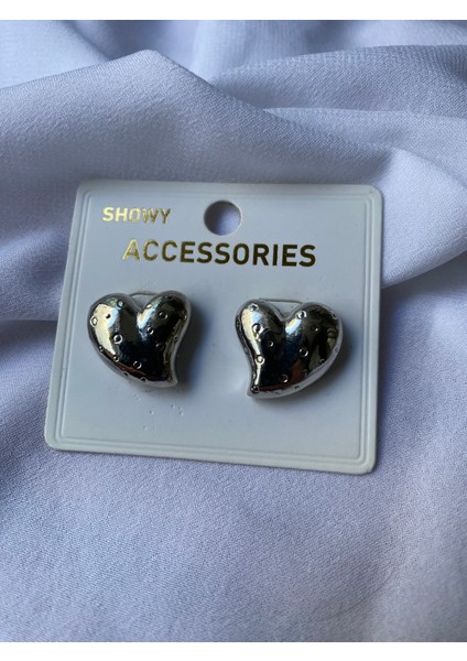 Kararmaz Çelik Kalp Detaylı Gümüş Küpe modelleri