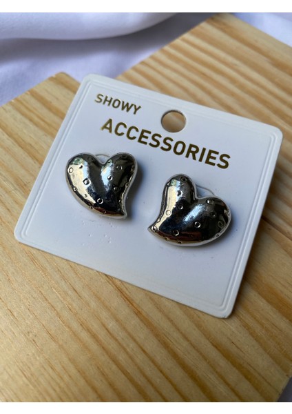 Kararmaz Çelik Kalp Detaylı Gümüş Küpe indirimleri