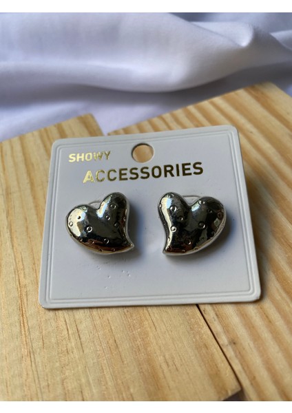 Kararmaz Çelik Kalp Detaylı Gümüş Küpe