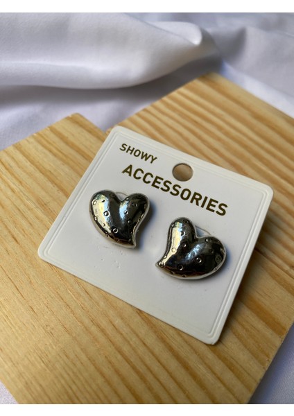 Kararmaz Çelik Kalp Detaylı Gümüş Küpe