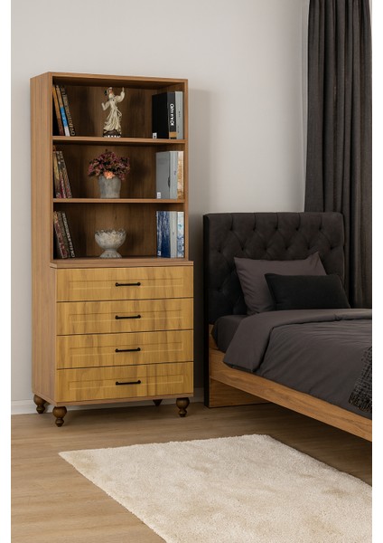 Alin Wood Mdf Çekmeceli Şifonyer ve Kitaplık Set