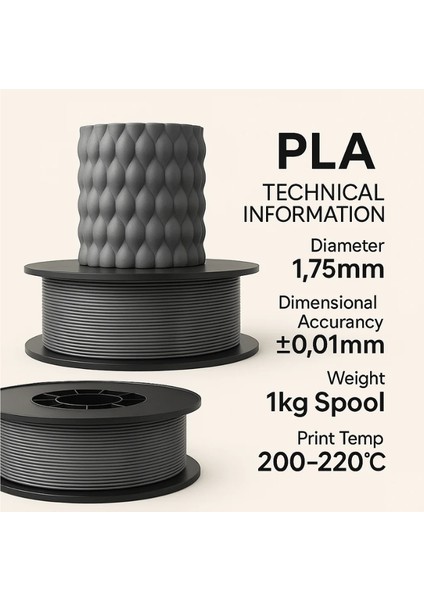 Pla+ Gri 3D Filament 1.75MM 1kg fiyatları