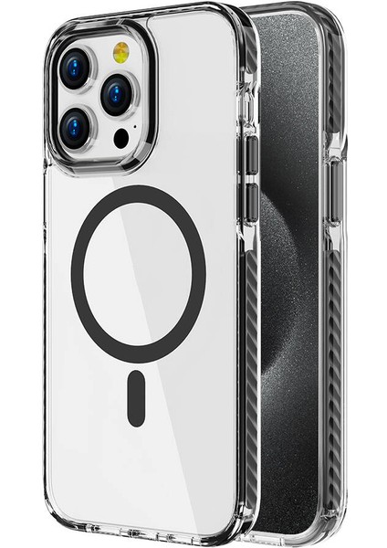 Apple iPhone 15 Pro Max Kılıf Magsafe Şarj Özellikli Airbagli Takılabilir Askı Aparatlı Nxxa Nana Kapak-Siyah