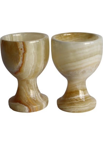 Bal Oniks Doğal Taş Yumurta Kadehi Seti – El Yapımı Dekoratif 2’li / 6’lı Takım, Şık Ev Aksesuarı