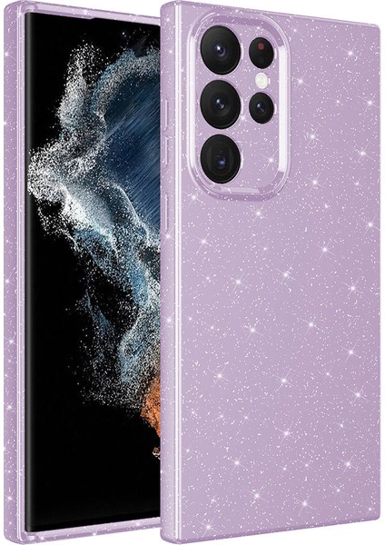 Galaxy S22 Ultra Kılıf Kamera Korumalı Simli Lüks Nxxa Koton Kapak-Lila