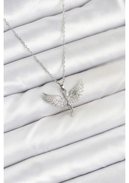 316L Çelik Zincir Gümüş Renk Melek Model Kadın Kolye - TJ-BKO10622