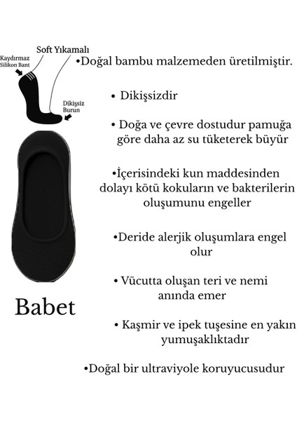 Bambu Erkek Babet Dikişsiz Beyaz Çorap Görünmez Kaydırmaz Topuk Silikonlu 6'lı Paket modelleri