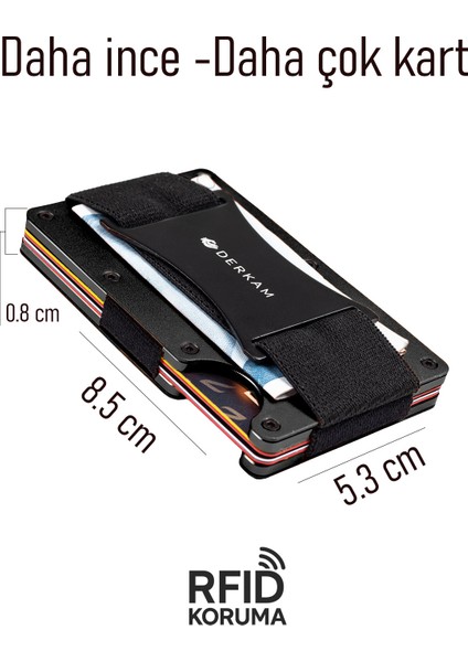Derkam Minimalist Cüzdan & Kartlık - Erkek Kartlık | RFID Korumalı Alüminyum Kartlık | T- Black fiyatları