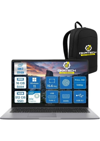 Expertbook P1 P1503 Intel Core I7-13700H 16GB Ddr5 512GB SSD Wın 11 Pro 15.6 Fhd Intel UHD Taşınabilir Bilgisayar + NOTEBOOK ÇANTASI