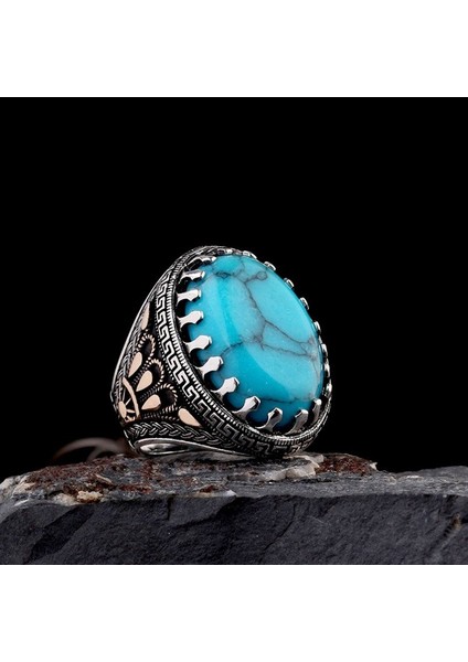 Orjinal Turkuaz Taşlı Otantik Model 925 Ayar Gümüş Yüzük