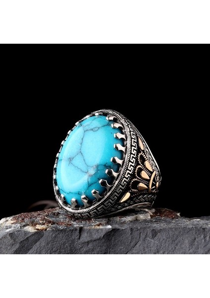 Orjinal Turkuaz Taşlı Otantik Model 925 Ayar Gümüş Yüzük fiyatları