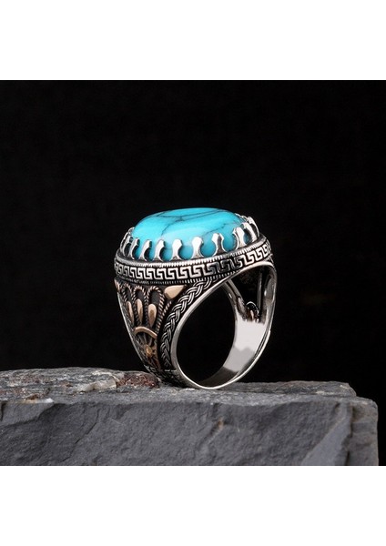 Orjinal Turkuaz Taşlı Otantik Model 925 Ayar Gümüş Yüzük modelleri