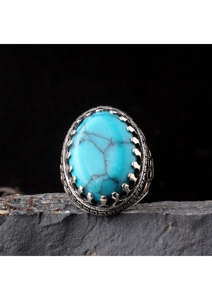 Orjinal Turkuaz Taşlı Otantik Model 925 Ayar Gümüş Yüzük fırsatları