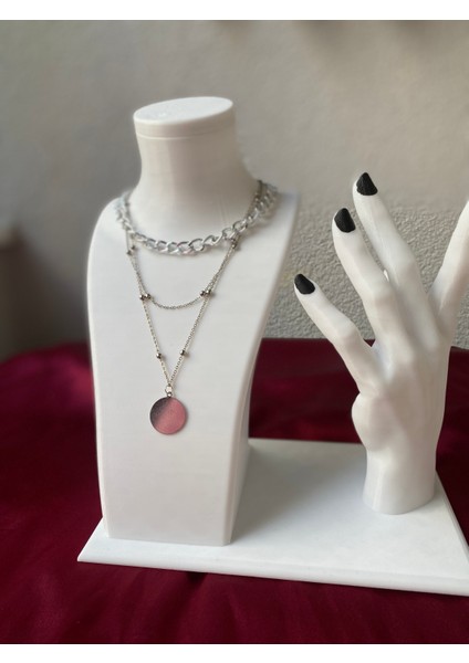 Kararmaz Çelik Pul Detaylı 3 Lü Gümüş Kolye fiyatları