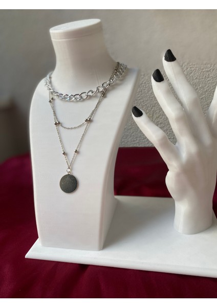 Kararmaz Çelik Pul Detaylı 3 Lü Gümüş Kolye fırsatları