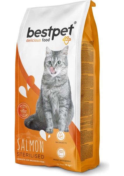 Yetişkin Kısırlaştırılmış Kediler Için Somonlu Kuru Mama 15 kg