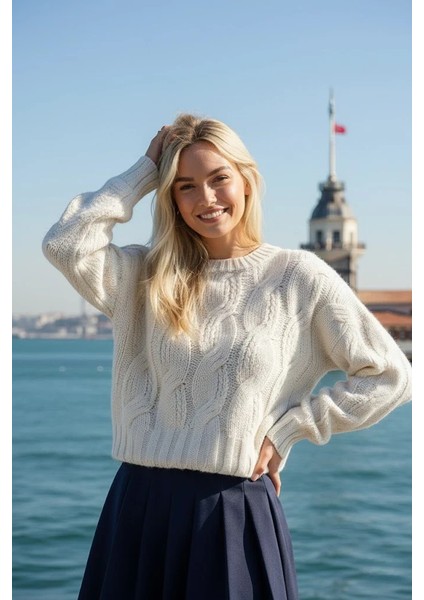 Konforlu & Şık Saç Örgü Bisiklet Yaka Kadın Triko Kazak modelleri