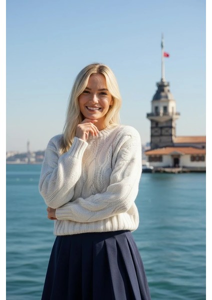 Konforlu & Şık Saç Örgü Bisiklet Yaka Kadın Triko Kazak fırsatları