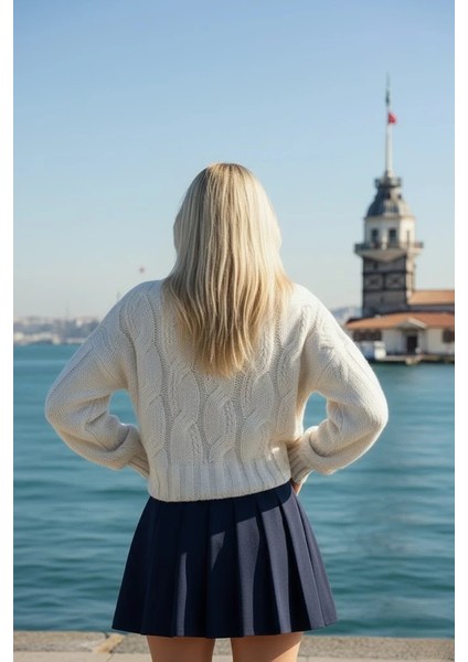 Konforlu & Şık Saç Örgü Bisiklet Yaka Kadın Triko Kazak