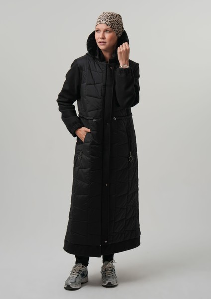 Safına1 Kadın Mont Çıkabilir Kapüşonlu Kaşe Detaylı Uzun Tesettür Parka modelleri