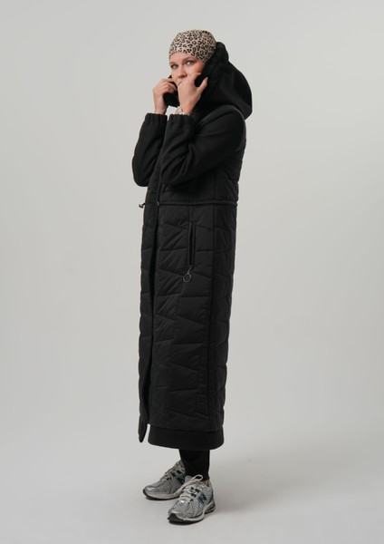 Safına1 Kadın Mont Çıkabilir Kapüşonlu Kaşe Detaylı Uzun Tesettür Parka fırsatları