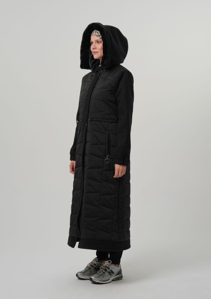 Safına1 Kadın Mont Çıkabilir Kapüşonlu Kaşe Detaylı Uzun Tesettür Parka indirimleri