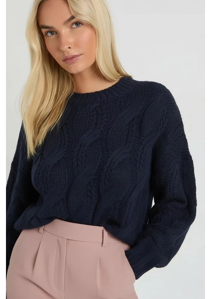 Konforlu & Şık Saç Örgü Bisiklet Yaka Kadın Triko Kazak