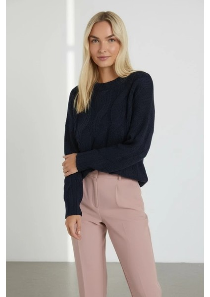 Konforlu & Şık Saç Örgü Bisiklet Yaka Kadın Triko Kazak