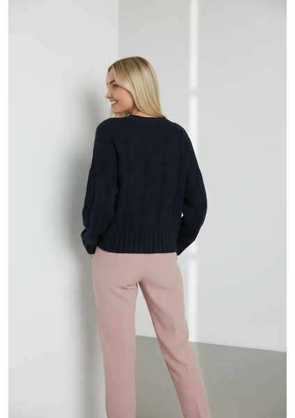 Konforlu & Şık Saç Örgü Bisiklet Yaka Kadın Triko Kazak