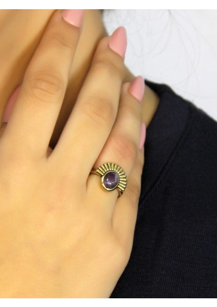 Doğal Taş Ametist Doğal Taşlı Antik Model Kadın Ayarlanabillir Yüzük EUY82AMT