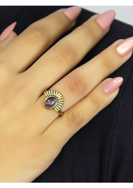 Doğal Taş Ametist Doğal Taşlı Antik Model Kadın Ayarlanabillir Yüzük EUY82AMT fiyatları
