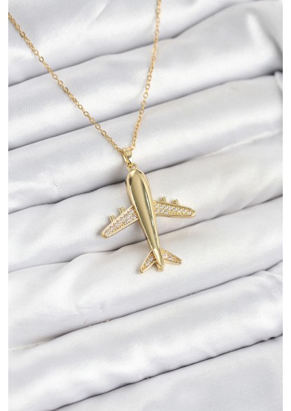 316L Çelik Zincir Gold Renk Uçak Model Kadın Kolye - TJ-BKO10615