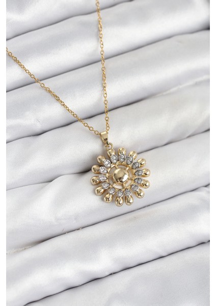 316L Çelik Zincir Gold Renk Güneş Model Kadın Kolye - TJ-BKO10605