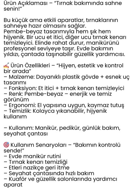 Tırnak Temizleyici ve Et Itici – Ergonomik, Hijyenik Bakım Aparatı 722277 fiyatları