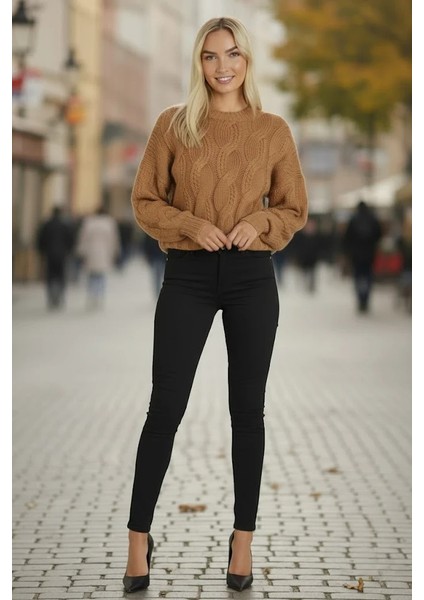 Konforlu & Şık Saç Örgü Bisiklet Yaka Kadın Triko Kazak fırsatları