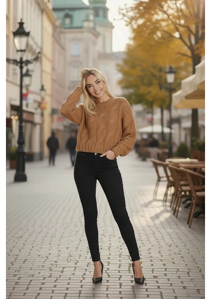 Konforlu & Şık Saç Örgü Bisiklet Yaka Kadın Triko Kazak