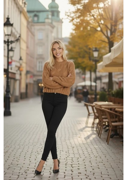 Konforlu & Şık Saç Örgü Bisiklet Yaka Kadın Triko Kazak