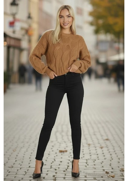 Konforlu & Şık Saç Örgü Bisiklet Yaka Kadın Triko Kazak