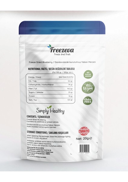 Dondurularak Kurutulmuş Yaban Mersini 20 gr – Freeze Dried Yaban Mersini- Yaban Mersini Meyve Cipsi fiyatları