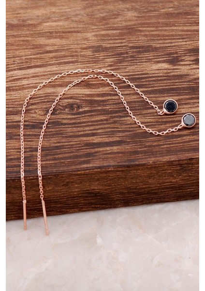 Siyah Safir Taşlı Rose Gümüş Zincir Küpe 4182 modelleri