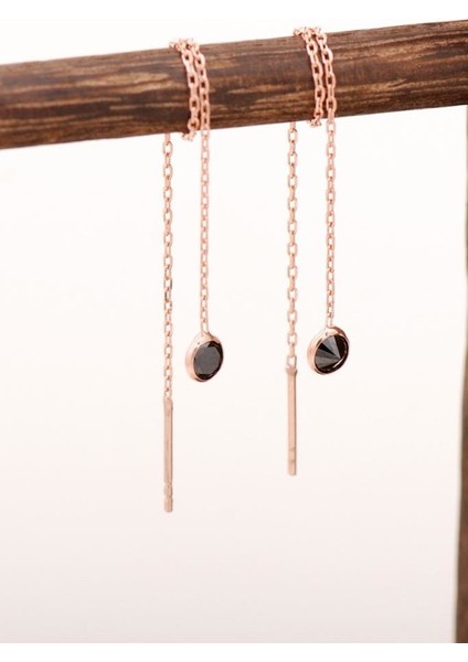 Siyah Safir Taşlı Rose Gümüş Zincir Küpe 4182 fırsatları