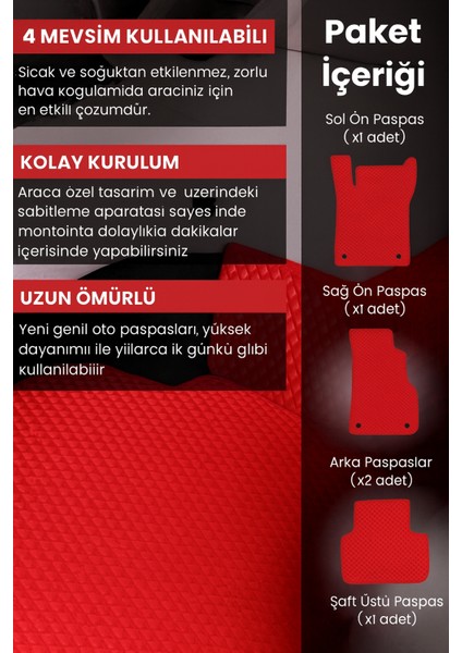 Nissan Qashqai 2007-2013 Aracınıza Özel Eva Paspas Kırmızı | Kaymaz ve Yıkanabilir Taraftar Oto Paspas