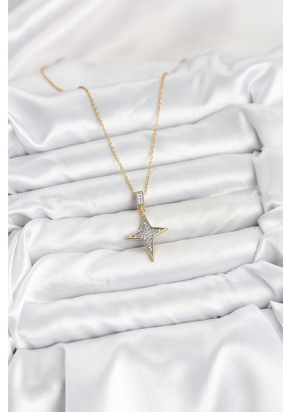 316L Çelik Zincir Gold Renk Kutup Yıldızı Model Zirkon Taşlı Kadın Kolye - TJ-BKO10610 fiyatları