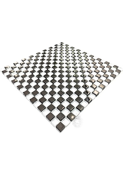 Mutfak Tezgah Arası ve Iç Dekorasyon Için 15X15MM. Beyaz - Gümüş Krom Damalı 30X30CM. Fileli Kristal Cam Mozaik ( 11 File Karo = 1m2 Fiyatıdır. ) fırsatları