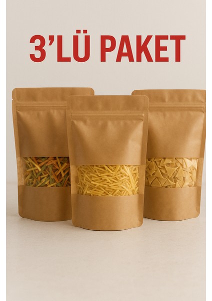 Ev Yapımı %100 Doğal Avantajlı Üçlü Paket 500'ER Gramlık Erişte(Sütlü-Karışık-Üçgen Kesim)