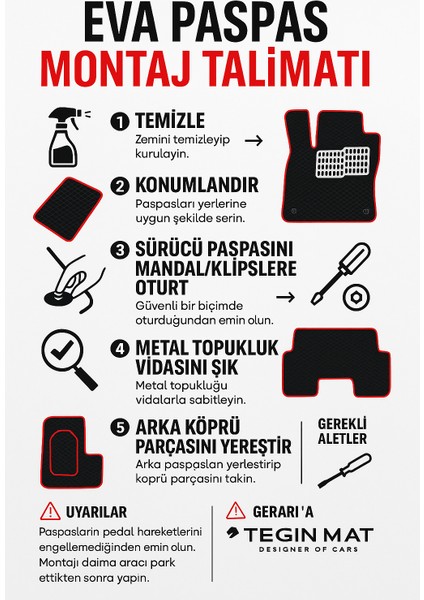 Ford Focus 2 Hatchback 2005-2011 Aracınıza Özel Eva Paspas Kırmızı | Araca Özel Oto Paspas Takımı