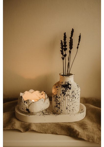 El Yapımı Siyah Beyaz Sıçratma Desenli 3'lü Set - Modern Dekoratif Vazo